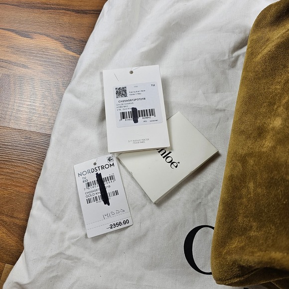 Chloe Logo Charm Hobo Bag Khaki Suede Gold Shoulder Bag - Picture 8 of 11